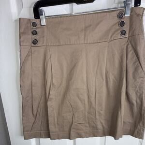 ZARA BASIC Beige Cotton Twill A-Line Skirt Button Pleat Accent Lined Size 8